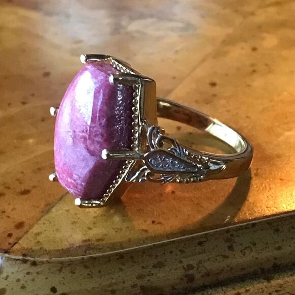 Art Deco Norwegian Thulite Sterling Silver Ring Size 7 - Picture 9 of 10